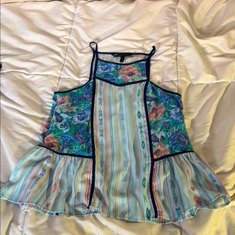 BCBGMAXAZRIA Women’s Paneled Sleeveless Blouse with Mixed Prints